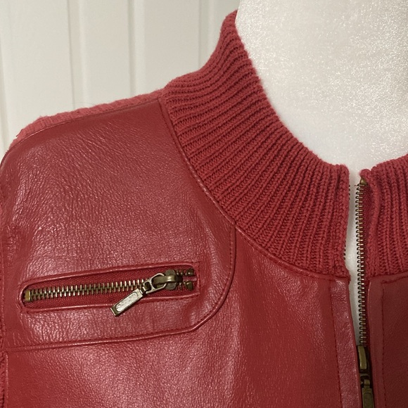 Vintage Red Leather Front, Sweater Jacket ❤️ - Picture 3 of 11